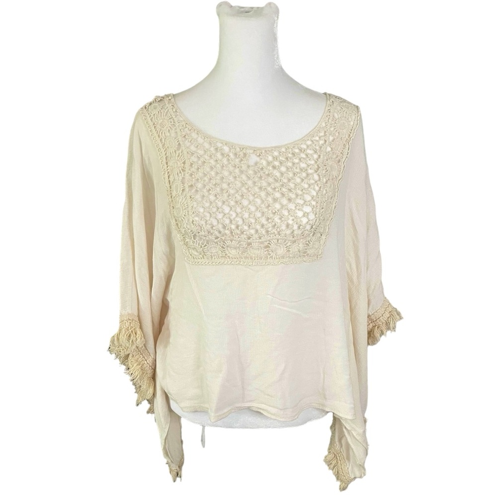 Sassybling Women's Boho Crochet Trim Blouse One Size